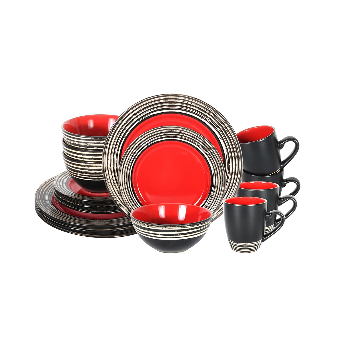 Red Tableware Wholesale Stoneware Dinnerware Bowl Plate Dishes Ceramic Dinnerware Sets for Independence Day