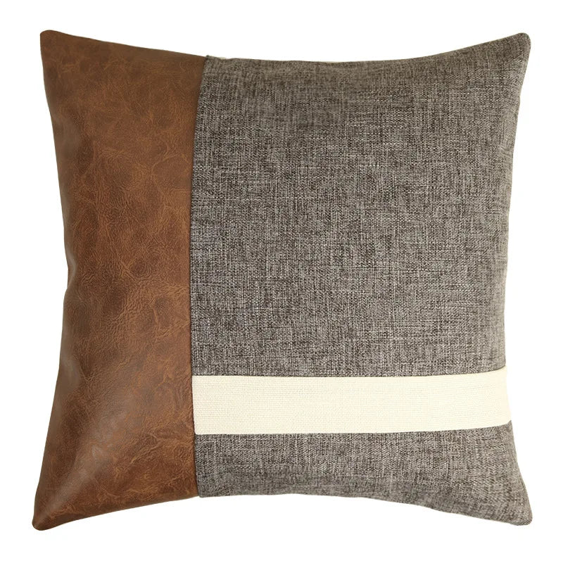 Popular Home PU Leather Stitching Cotton Diamond Lattice Pillowcase Sofa Cushion Cover Factory Price