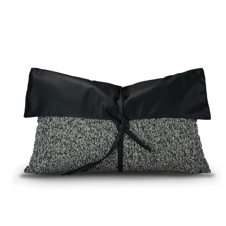 Simple Modern Sofa Model Room PU Leather Splicing Black Decoration Pillow Villa Light Luxury Waist Pillow Bow Pillowcase