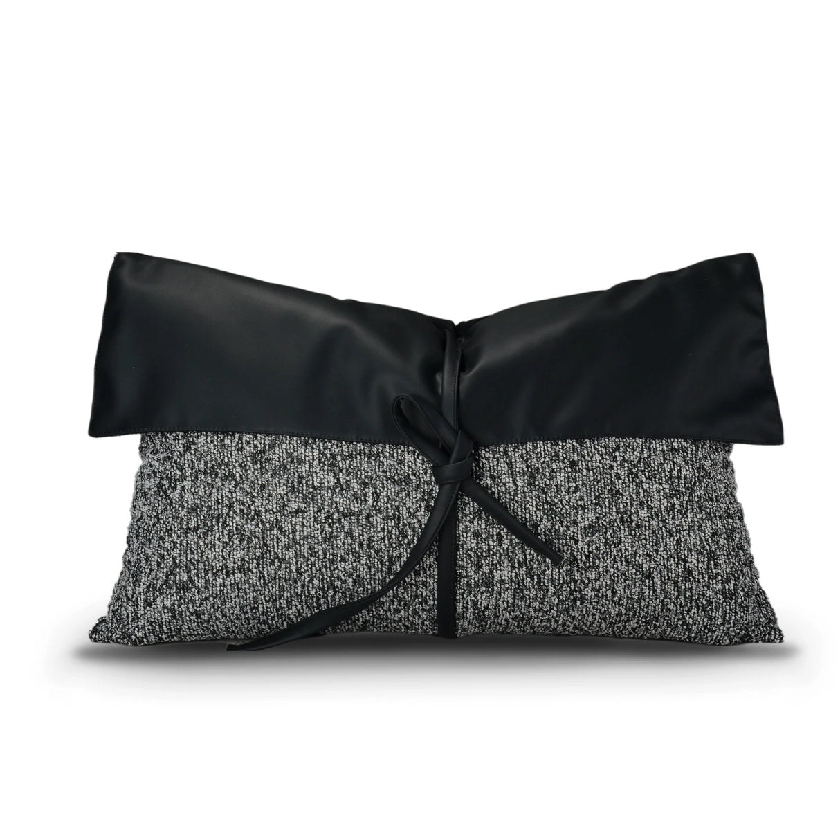 Simple Modern Sofa Model Room PU Leather Splicing Black Decoration Pillow Villa Light Luxury Waist Pillow Bow Pillowcase