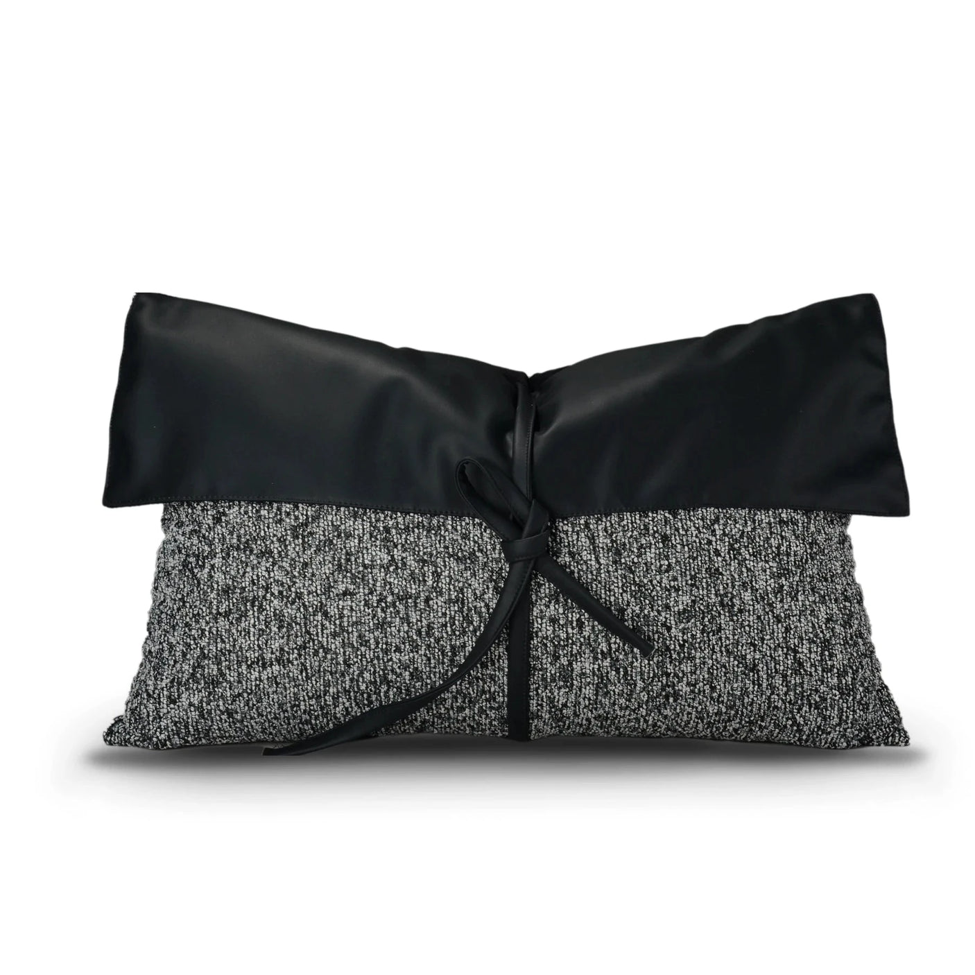 Simple Modern Sofa Model Room PU Leather Splicing Black Decoration Pillow Villa Light Luxury Waist Pillow Bow Pillowcase Julia M LifeStyles