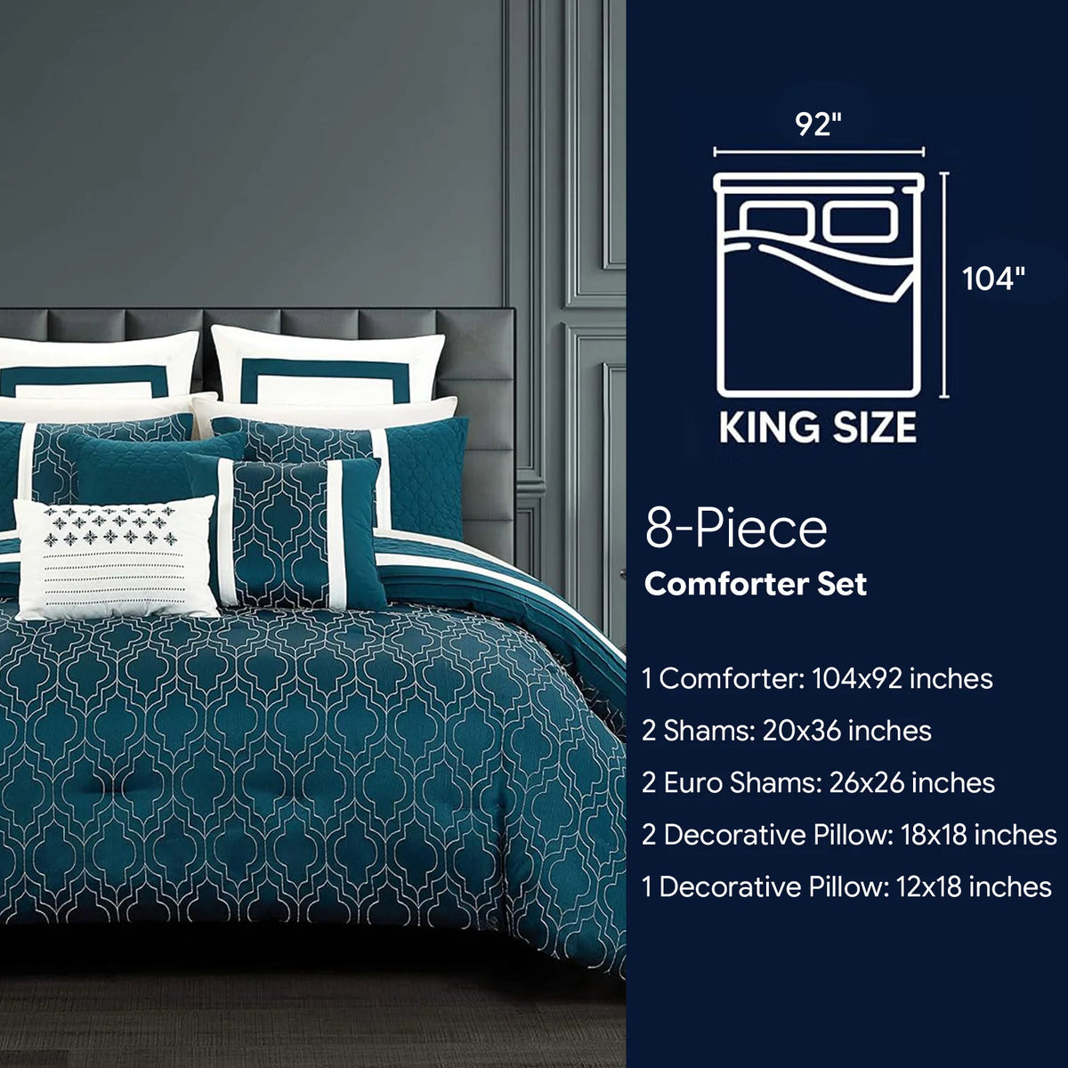 Barcelona Blue Botanical 8-Piece Comforter Set, King