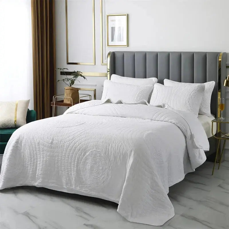 Handmade Bedding Quilts Embroidery Flower 100% Cotton Queen King Size Stitching Patchwork Bedspread 3pcs Quilt Set Julia M LifeStyles
