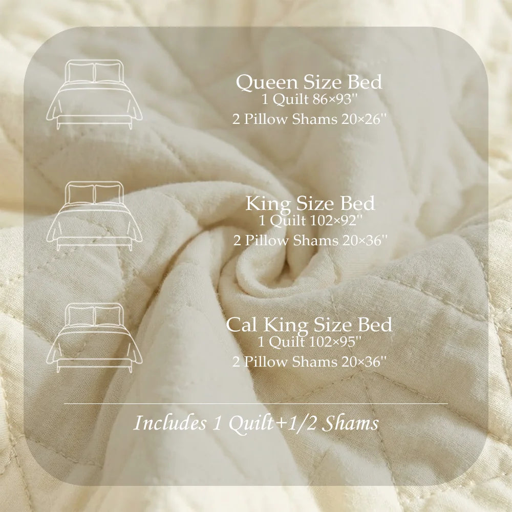 Rocio-Beige Quilted Polyester Bedspread Set, 3-Piece