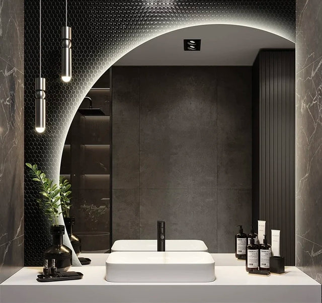 Dimmable Half Moon LED Smart Mirror with Anti-Fog Technology - Julia M LifeStyles
