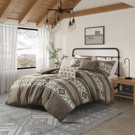 Comforter Set Throw Pillows 7-Piece Stripe Herringbone Breathable Duvet Cover for Double Bed Includes Fitted Bed Sheet Quilts Julia M LifeStyles
