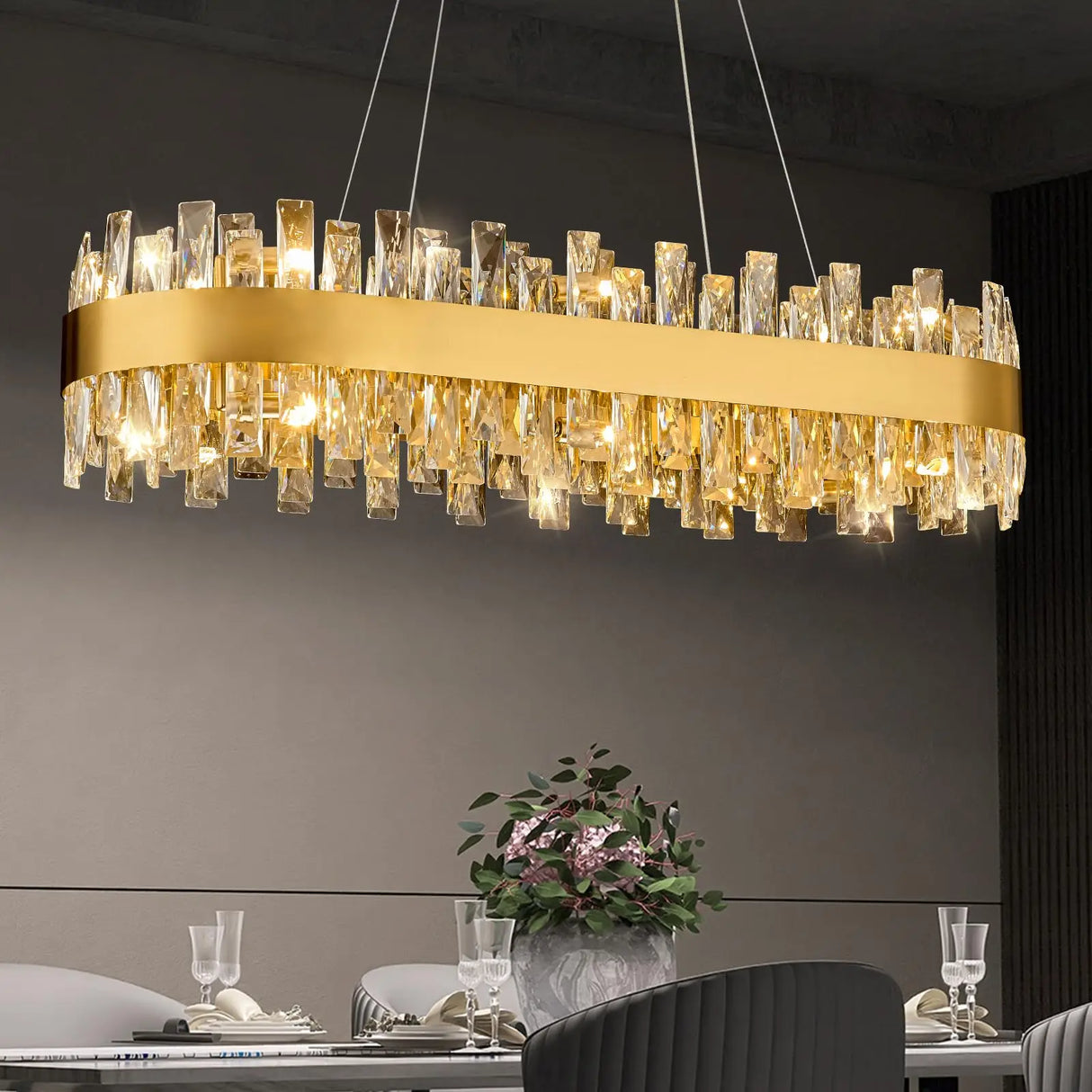 Modern Crystal Chandelier Rectangle Chandelier Luxury Oval Chandeliers for Kitchen Island, Dining Room, Living Room, Home Office