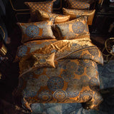 Luxury Golden Silver Satin Cotton Bedding Set - Oversized Queen/King Duvet Cover with Pillowcases - Julia M LifeStyles
