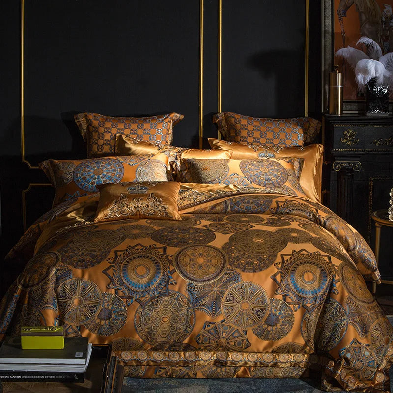 Luxury Golden Silver Satin Cotton Bedding Set - Oversized Queen/King Duvet Cover with Pillowcases - Julia M LifeStyles