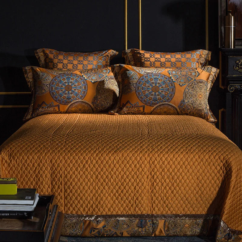 Luxury Golden Silver Satin Cotton Bedding Set - Oversized Queen/King Duvet Cover with Pillowcases - Julia M LifeStyles