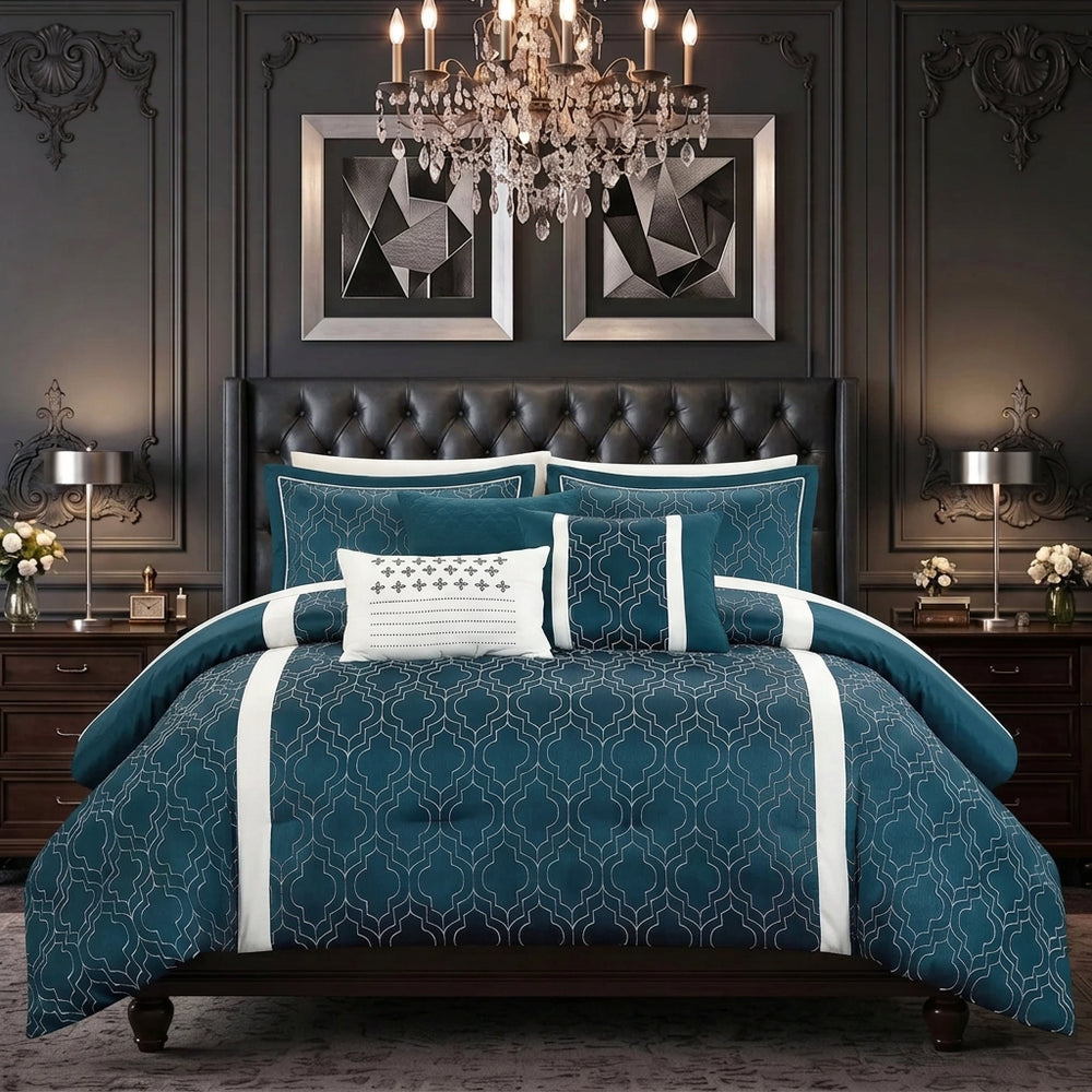 Barcelona Blue Botanical 8-Piece Comforter Set, King