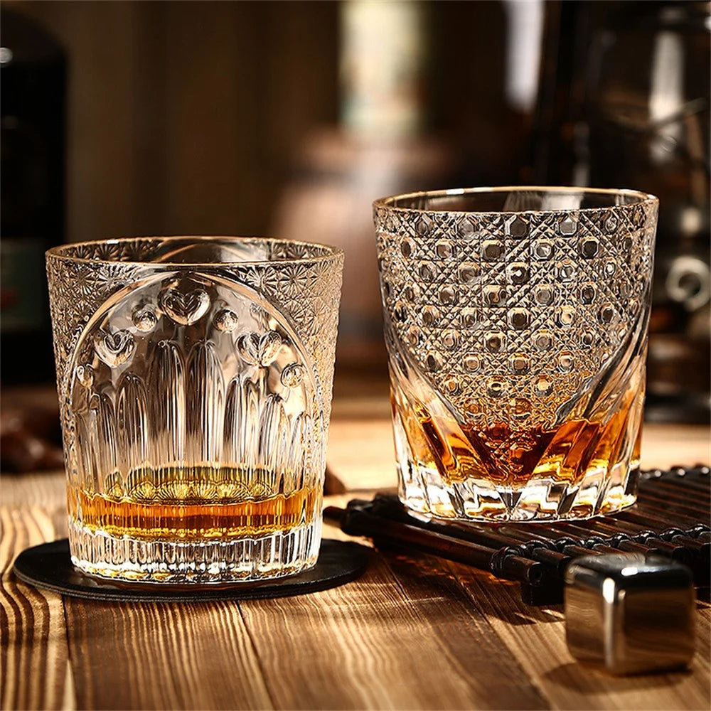 Old Fashioned Crystal Glasses Lead-Free Irregular Shot Glass Liquor Vodka Bourbon Whisky Glass Rotate Tumbler Whiskey Glass Cup