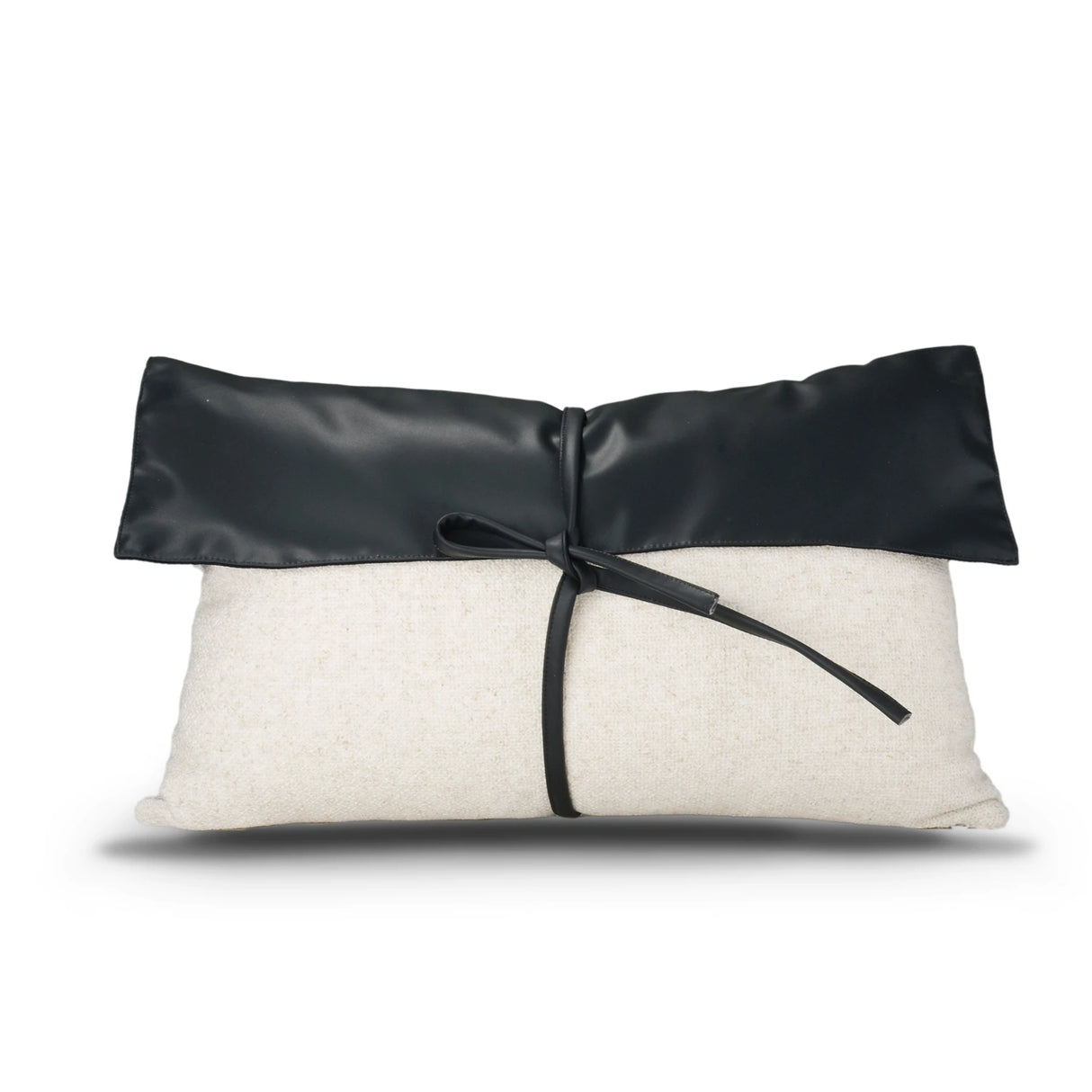 Simple Modern Sofa Model Room PU Leather Splicing Black Decoration Pillow Villa Light Luxury Waist Pillow Bow Pillowcase