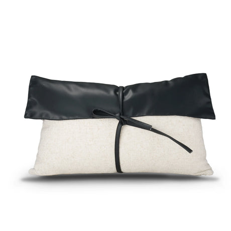 Simple Modern Sofa Model Room PU Leather Splicing Black Decoration Pillow Villa Light Luxury Waist Pillow Bow Pillowcase