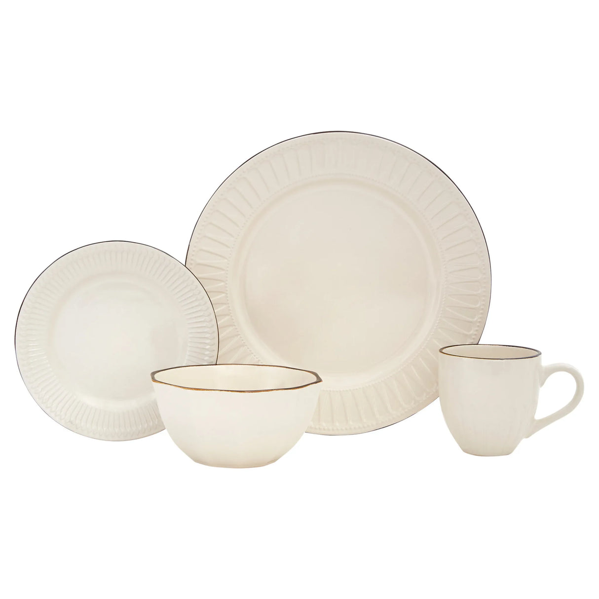 Ivory Luxury Sixteen-Piece Stoneware Dinnerware Set Sixteen-Piece Ceramic Service for Four Ceramic Tableware Set for Home