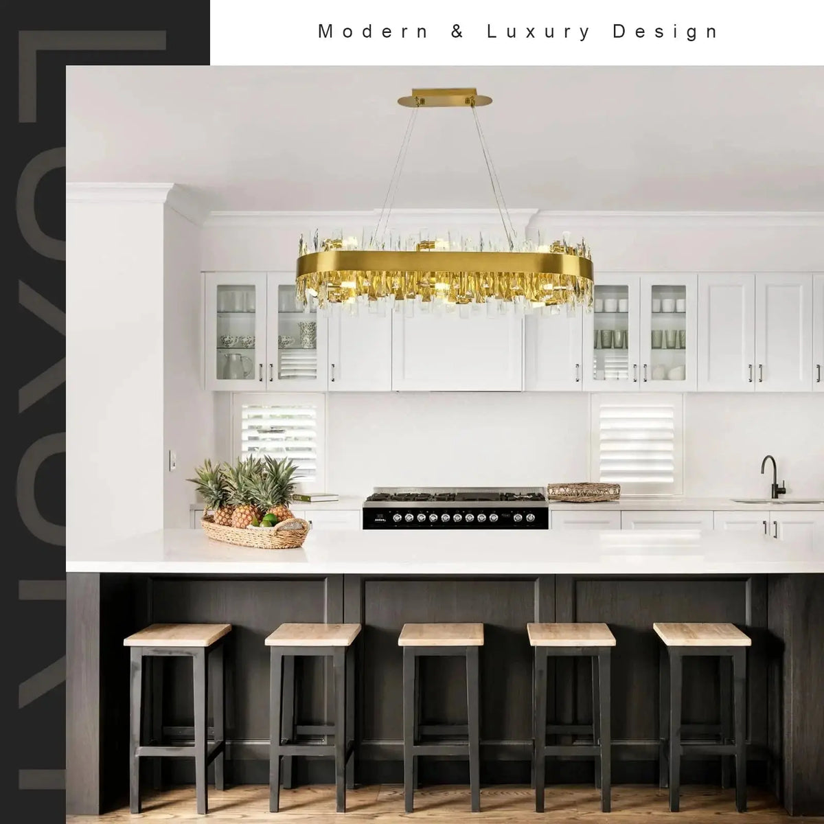 Modern Crystal Chandelier Rectangle Chandelier Luxury Oval Chandeliers for Kitchen Island, Dining Room, Living Room, Home Office Julia M LifeStyles