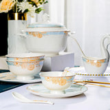 Bone China Dinnerware Set Luxury European Vintage Blue Elegant Wedding Party Dinnerware Set