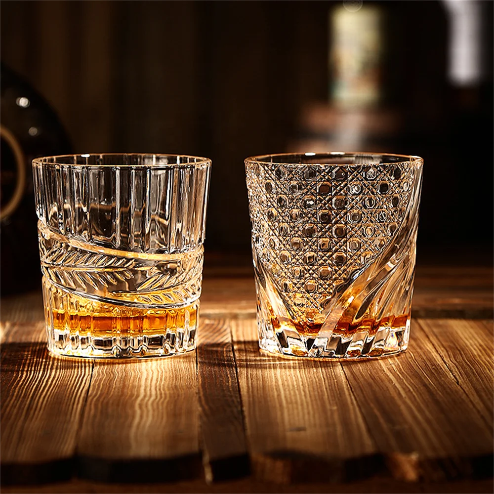 Old Fashioned Crystal Glasses Lead-Free Irregular Shot Glass Liquor Vodka Bourbon Whisky Glass Rotate Tumbler Whiskey Glass Cup