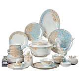 Bone China Dinnerware Set Luxury European Vintage Blue Elegant Wedding Party Dinnerware Set