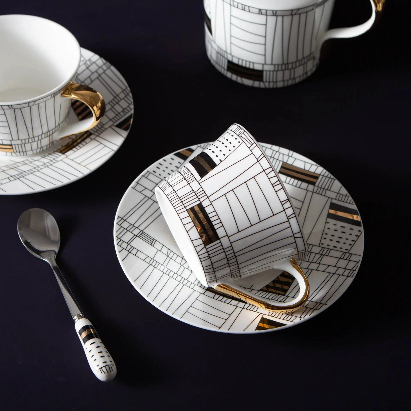 Brooke Series Coffee Cup Simple Hand-painted Gold Rim Bone China Cup Set Julia M LifeStyles