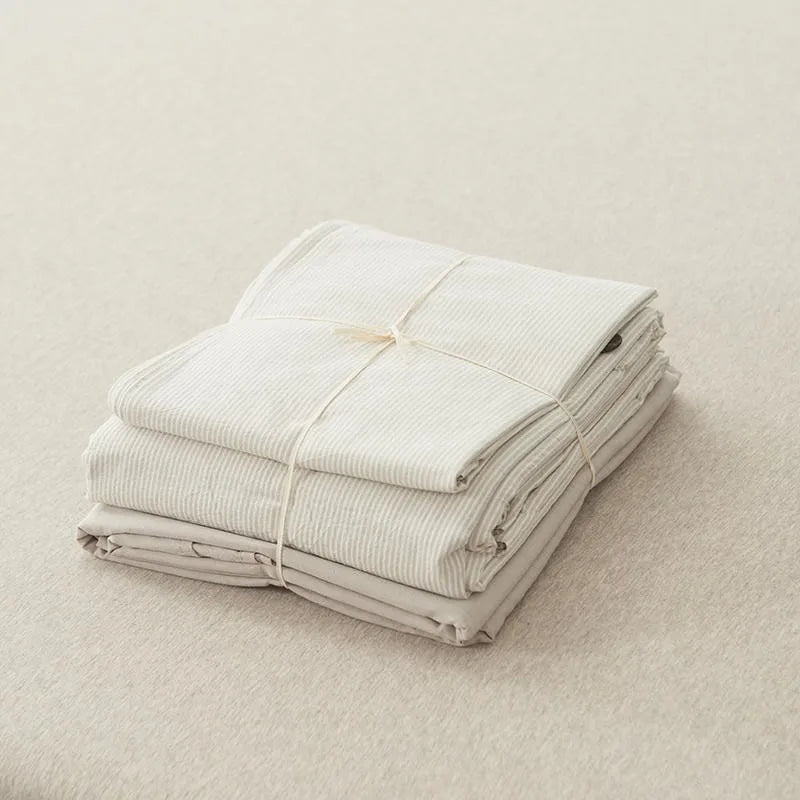 Ultra Soft 100% Washed Cotton Grey Stripe Duvet Cover Set with Sheet & Pillowcases - Julia M LifeStyles