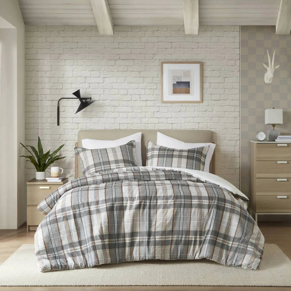 4pcs King Size Plaid Duvet Cover Set Floral Geometric Pattern Lightweight Woven Cotton Polyester Filling for Home Bed Hotel Julia M LifeStyles