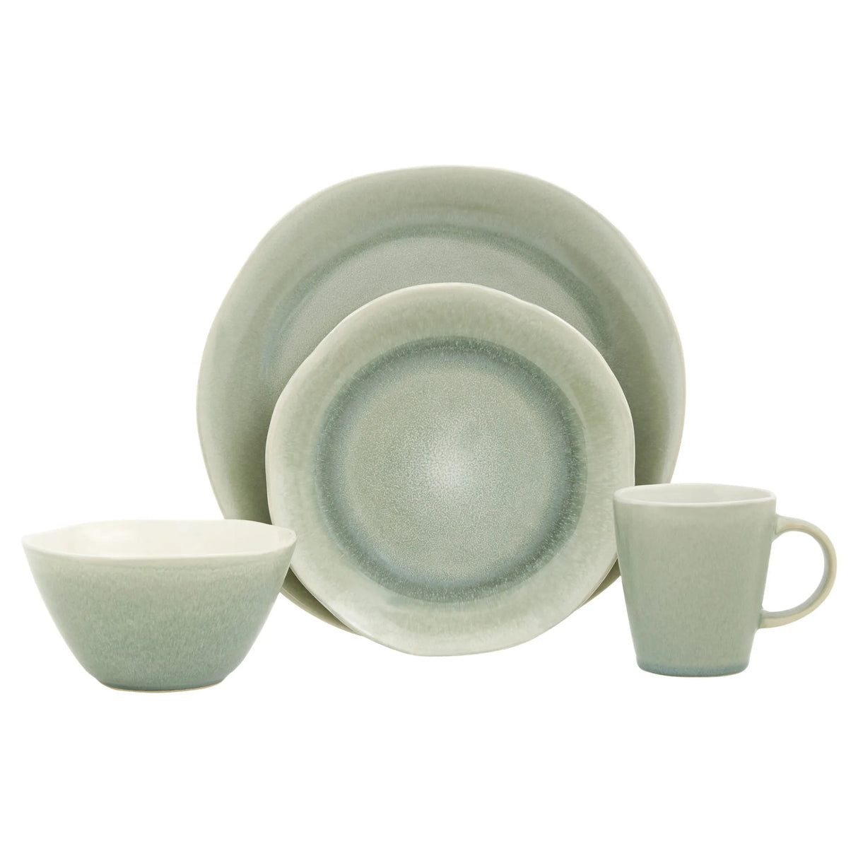 Sage Sixteen-Piece Luxury Ceramic Dinnerware Set for Four Stoneware Tableware Service Including Plates Utensils
