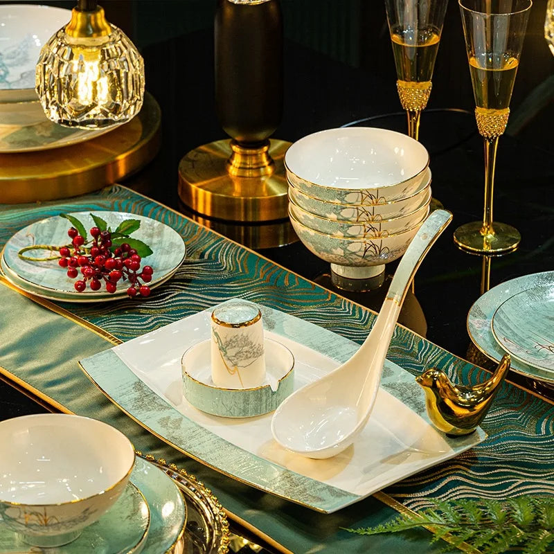 Botanical 72-Piece Ceramic Dinnerware Set with Gold Edges