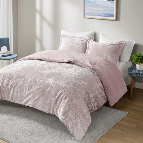 Winter Comforter Set Crushed Velvet Sherpa Reversible Floral Solid Woven Technique Cotton PVC King Super King Home