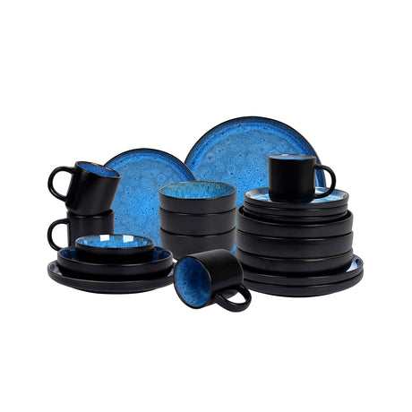 Microwave, Dishwasher, Oven Safe Blue Bubble 20pcs Plate and Bowl Set Reactive Glaze Stoneware Dinnerware Sets for 4