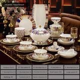 Decorative table setting with elegant teapots, cups, and saucers in a luxurious room.
