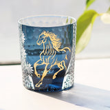 Hand Cut Festive  Edo Kiriko Glass Tumbler by Own Factory, Exquisite Red Cup with Golden Horse Pattern for Celebration
