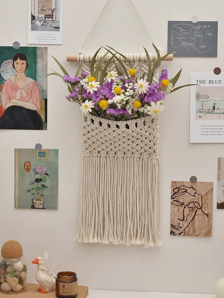 Hand-Woven Cotton Rope Tapestry with Dried Flower Pocket - Julia M LifeStyles