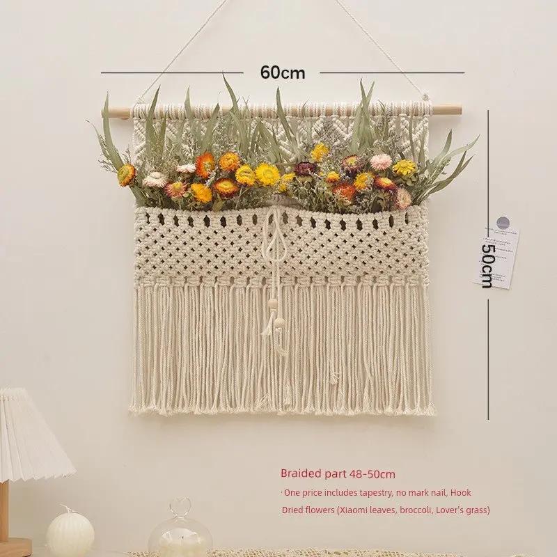 Hand-Woven Cotton Rope Tapestry with Dried Flower Pocket - Julia M LifeStyles