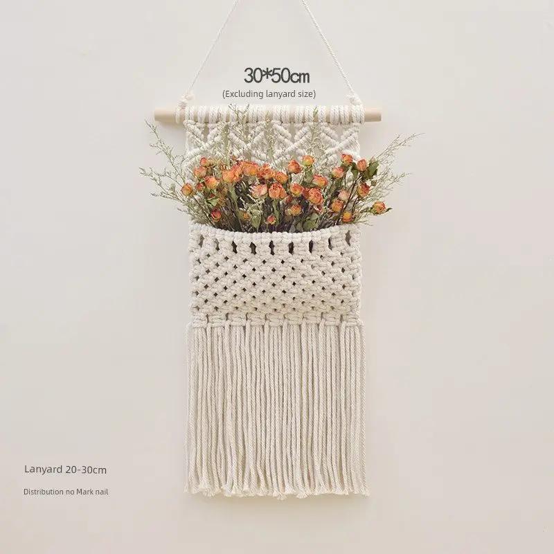 Hand-Woven Cotton Rope Tapestry with Dried Flower Pocket - Julia M LifeStyles
