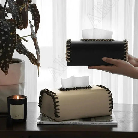 Handmade European Bicolor Leather Tissue Box for Elegant Home Décor - Julia M LifeStyles