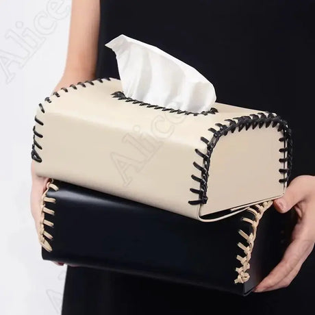 Handmade European Bicolor Leather Tissue Box for Elegant Home Décor - Julia M LifeStyles