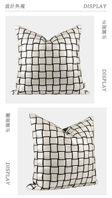 Leather White Simple Geometric Pattern Pillowcase Hand Woven square Check Home Cushion Cover