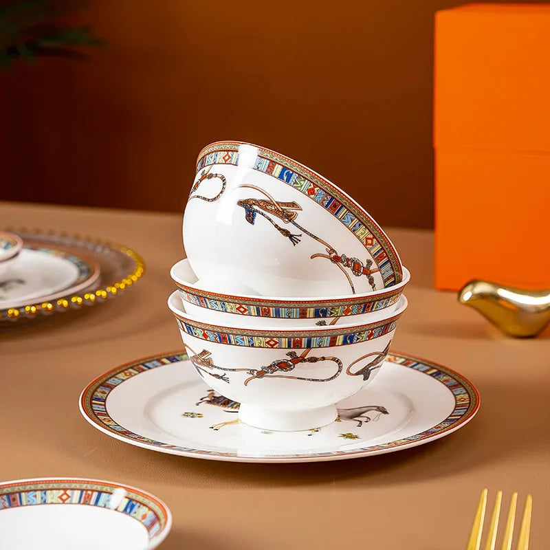 Elegant Bone China Horse Design Tableware Set