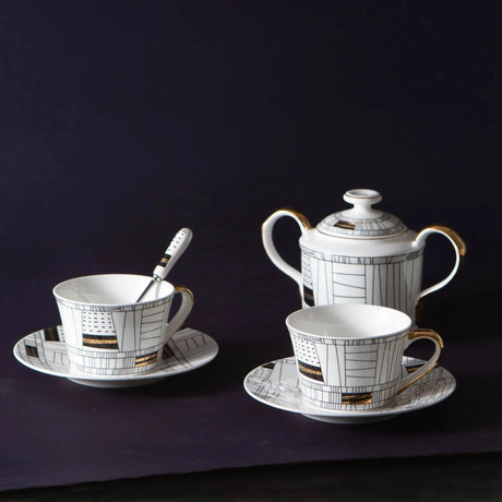 Brooke Series Coffee Cup Simple Hand-painted Gold Rim Bone China Cup Set Julia M LifeStyles