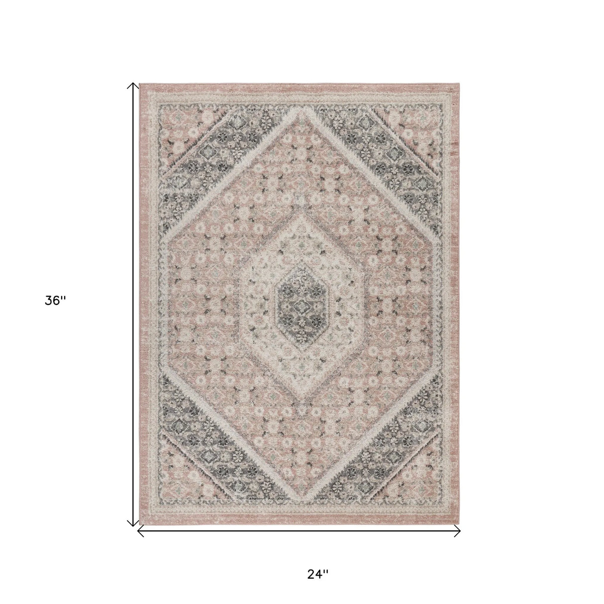 Pink and Cream Medallion Area Rug 2' X 3'