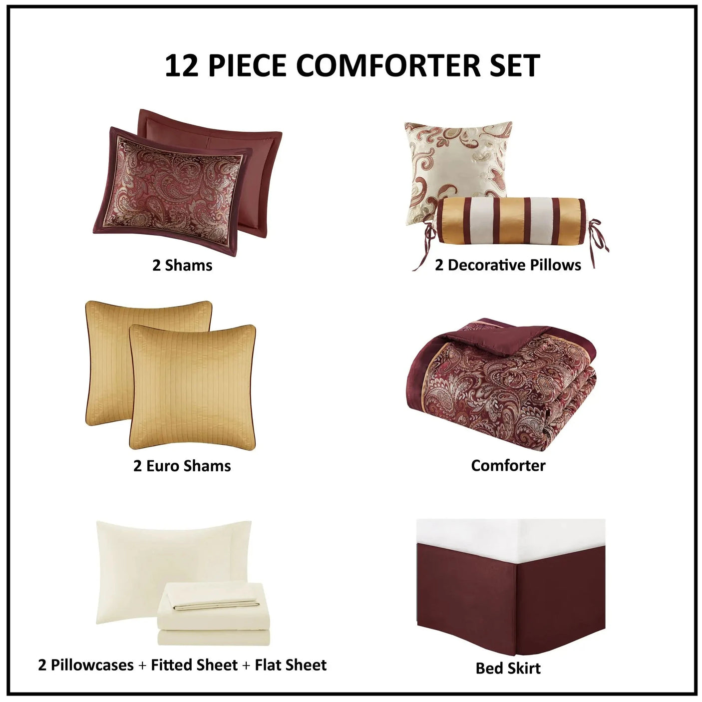 Luxury 12-Piece King Size Comforter Set with Embroidered Duvet & Cotton Sheets Julia M LifeStyles