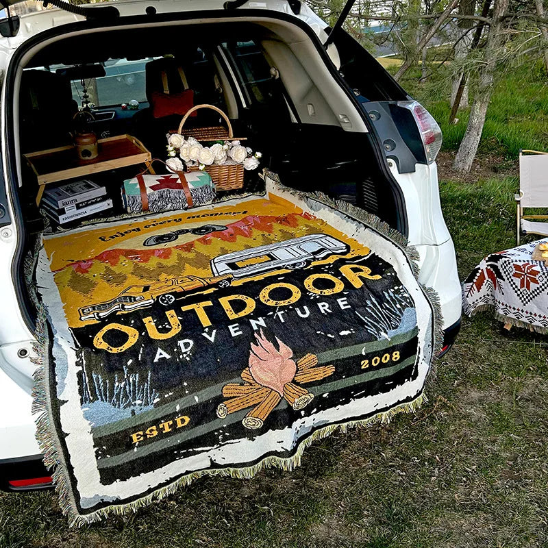 Jacquard Floral Woven Blanket - Portable Outdoor Camping Mat