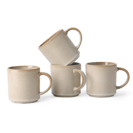16Oz Stoneware Coffee Mugs Set of 4 Rustic Ceramic Coffee Cups Set with Large Handle Coffee Mugs for Latte Cocoa Tea Milk Beige Julia M LifeStyles