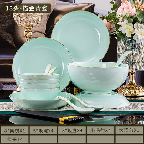Nordic Gold Rim Best Ceramic Dishes Plates Bowl Kitchen Porcelain Ceramic Tableware Sets Bone China Plates for Dinner