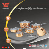 Luxury 12-Piece Triply Copper Cookware Set