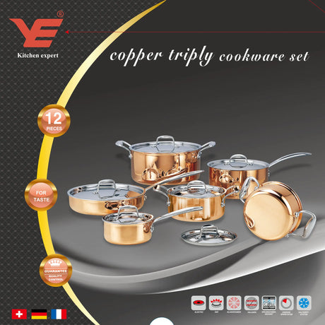 Luxury 12-Piece Triply Copper Cookware Set - Julia M LifeStyles