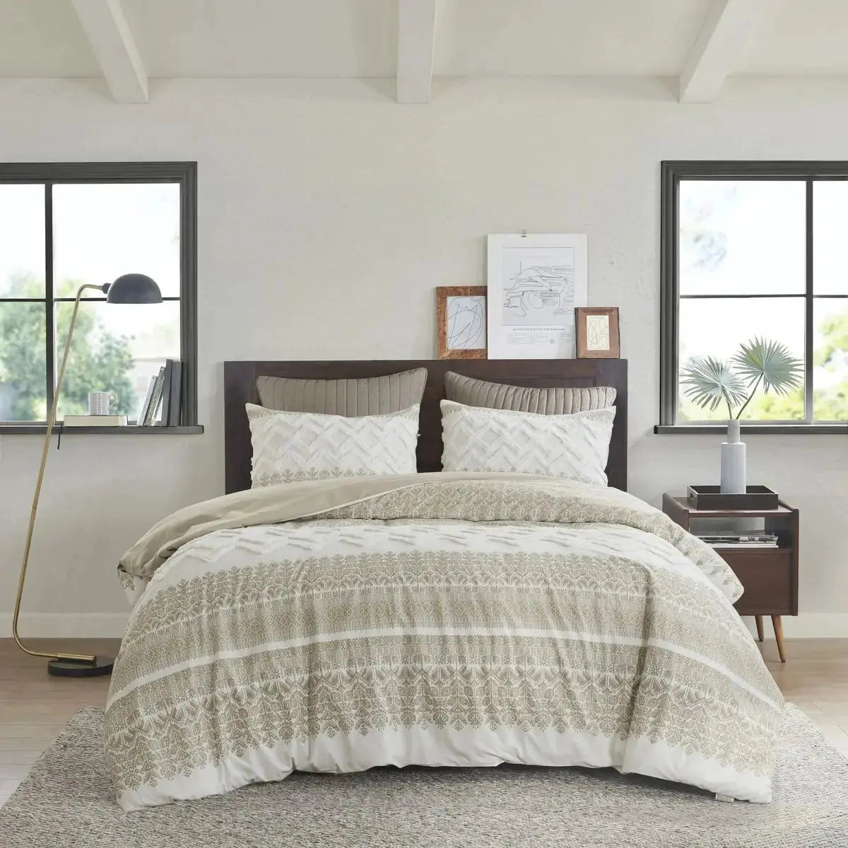 Scenic Floral & Geometric 3-Piece Cotton Duvet Cover Set with Chenille Tufting Julia M LifeStyles
