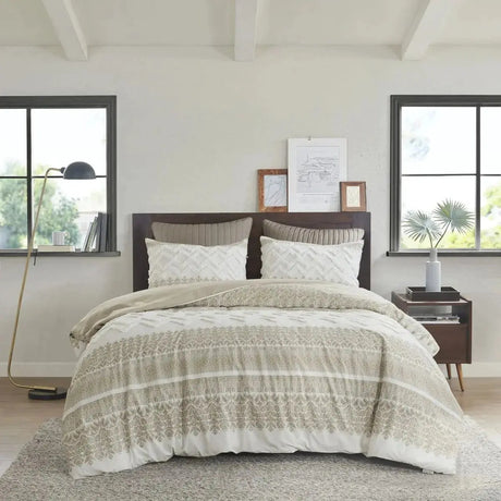 Scenic Floral & Geometric 3-Piece Cotton Duvet Cover Set with Chenille Tufting Julia M LifeStyles
