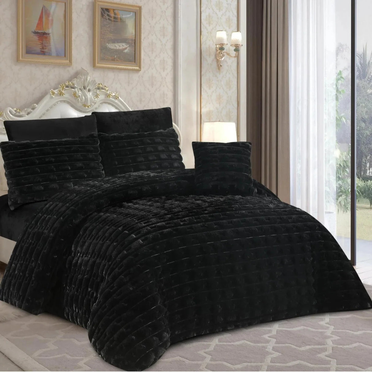 Light Luxury Rabbit Fur Plush 4-Piece Winter Set Julia M LifeStyles